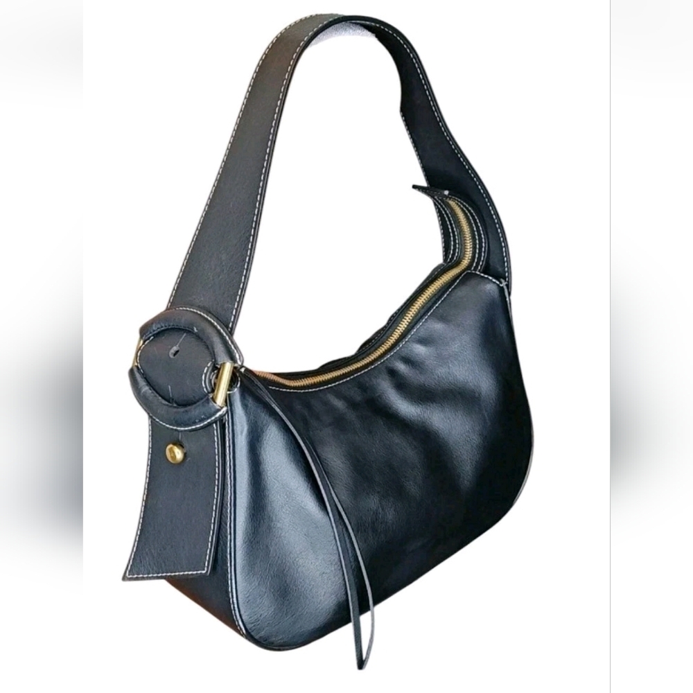 Banana Republic Italian Leather Ravello Purse Black Shoulder Bag Gold Buckle Nwt